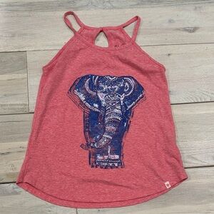 Lucky Brand Pink Tank Top with Blue Elephant Design silver raised details